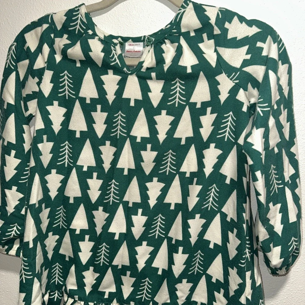 Hanna Anderson Holiday Girls Flannel Long Sleeve‎ Nightgown Sz 6-7  120 Cm Green